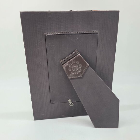 Pier 1 Imports Brown & Tan Patchwork Faux Leather Picture Frame 4"x6" - Picture 7 of 11